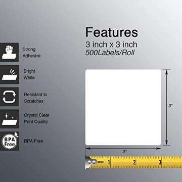 BETCKEY Multipurpose & Large Square Labels - 500 Count, Premium Adhesive & Perforated
