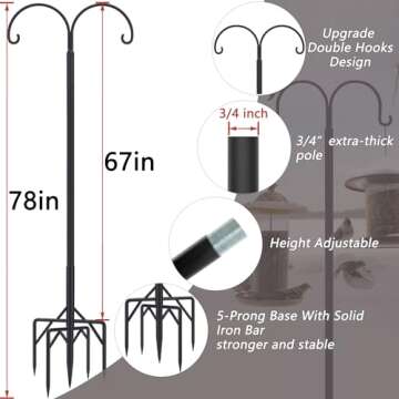 Sturdy Height Adjustable Bird Feeder Pole - 2 Pack
