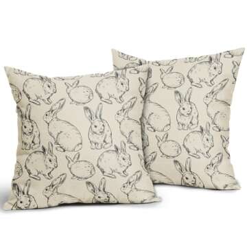 Sweetshow Black Easter Pillow Covers 18x18 Set of 2 Cute Bunny Rabbit Easter Themed Print Decorative...