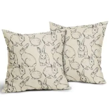 Sweetshow Black Easter Pillow Covers 18x18 Set of 2 Cute Bunny Rabbit Easter Themed Print Decorative...