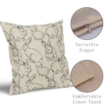 Sweetshow Black Easter Pillow Covers 18x18 Set of 2 Cute Bunny Rabbit Easter Themed Print Decorative Outdoor Throw Pillows Spring Decorations Holiday Cushion Covers Rustic Decor for Couch Sofa Bed