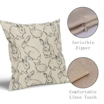 Sweetshow Black Easter Pillow Covers 18x18 Set of 2 Cute Bunny Rabbit Easter Themed Print Decorative Outdoor Throw Pillows Spring Decorations Holiday Cushion Covers Rustic Decor for Couch Sofa Bed