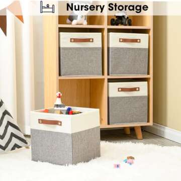 DUHEL Cube Storage Bins 4 Pack,11 Inch Collapsible Storage Bins,Fabric Storage Cubes Can be Usd Closet Organizers and Storage Box Shelf Basket. (White&Grey-4pcs)