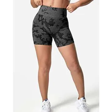 YEOREO Women High Waist Workout Yoga Gym Smile Contour Seamless Cycling Shorts Black M