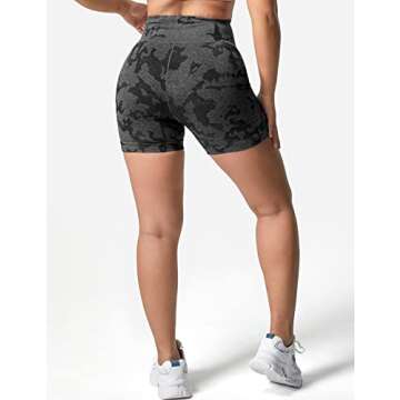 YEOREO Women High Waist Workout Yoga Gym Smile Contour Seamless Cycling Shorts Black M