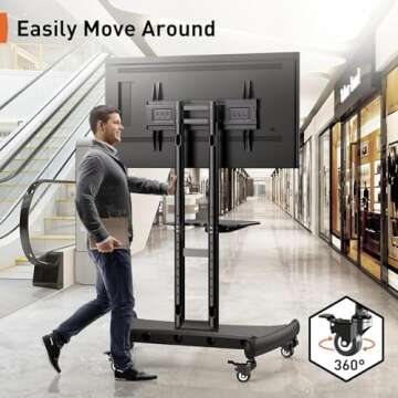 Perlegear Mobile TV Cart for 32-83 Inch Flat/Curved LED/LCD/OLED TVs Rolling TV Stand with Height Adjustable Shelf Max VESA 600x400mm up to 100lbs- Outdoor TV Stand Trolley with Wheels PGTVMC05-1