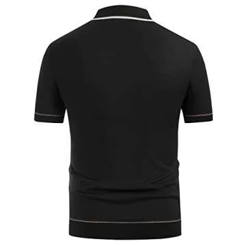 PJ PAUL JONES Men's Retro Short Sleeve Knit Shirts Ribbed Pocket Polo Black L