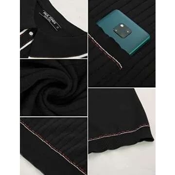 PJ PAUL JONES Men's Retro Short Sleeve Knit Shirts Ribbed Pocket Polo Black L