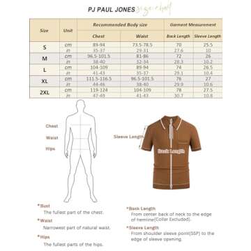 PJ PAUL JONES Men's Retro Short Sleeve Knit Shirts Ribbed Pocket Polo Black L