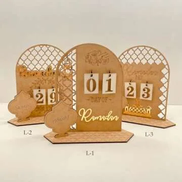 Ramadan Advent Calendars Wood Eid Mubarak Countdown Calendars Tracker Date for Kids Gift DIY 2025 Arabic Muslim Islamic Holiday Table Home Decorations Count Down Calendar (L-1)