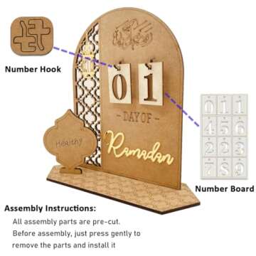 Ramadan Advent Calendars Wood Eid Mubarak Countdown Calendars Tracker Date for Kids Gift DIY 2025 Arabic Muslim Islamic Holiday Table Home Decorations Count Down Calendar (L-1)
