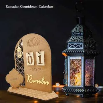 Ramadan Advent Calendars Wood Eid Mubarak Countdown Calendars Tracker Date for Kids Gift DIY 2025 Arabic Muslim Islamic Holiday Table Home Decorations Count Down Calendar (L-1)
