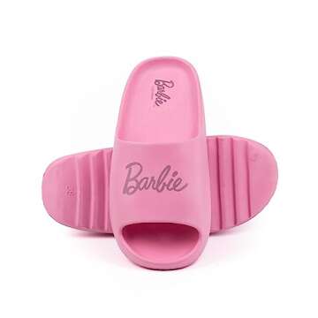 Barbie Womens Sliders | Ladies Pink Moulded Ridge Bottom Sandals | Fashion Doll Beachwear Summer Sho...