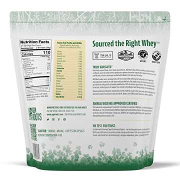 AGN Roots Grass Fed Whey Protein Powder Isolate - Unflavored - Unsweetened - Certified Entire Life O...