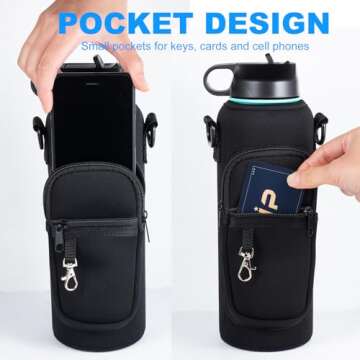 RRegeny Water Bottle Holder with Strap for Hydroflask 32oz 40oz Insulated Water Bottle, Carrier Sling Bag with Phone Pocket Water Bottle Sleeve for Men Women Hiking Camping Travelling