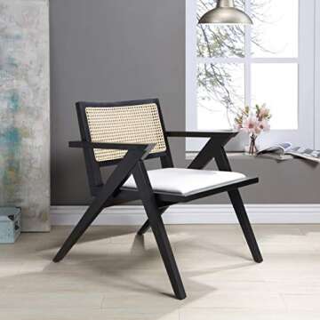 SAFAVIEH Couture Home Collection Krystine Coastal Black Rattan Back Living Room Dining Accent Chair ...