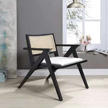 SAFAVIEH Couture Home Collection Krystine Coastal Black Rattan Back Living Room Dining Accent Chair ...