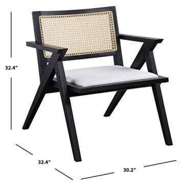 SAFAVIEH Couture Home Collection Krystine Coastal Black Rattan Back Living Room Dining Accent Chair SFV4131A