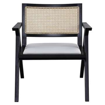SAFAVIEH Couture Home Collection Krystine Coastal Black Rattan Back Living Room Dining Accent Chair SFV4131A