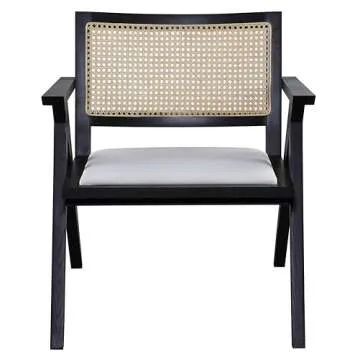 SAFAVIEH Couture Home Collection Krystine Coastal Black Rattan Back Living Room Dining Accent Chair SFV4131A