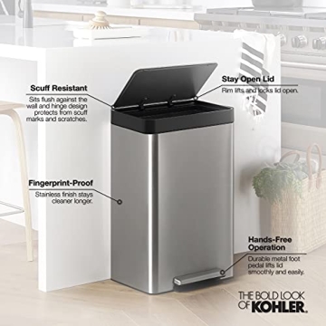 KOHLER 13-Gallon Kitchen Step Trash Can with Soft Close