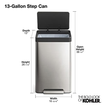 KOHLER 13-Gallon Kitchen Step Trash Can with Soft Close