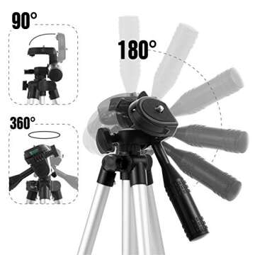 Phone Tripod Stand Camera Mount - 42" Tripod for iPhone with Remote Shutter - Phone Holder and GoPro Adapter Compatible with Android Cellphones/iPhone/Camera - Lightweight - Extendable - Silver