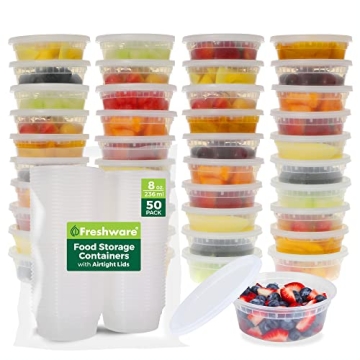 50 Pack Freshware Meal Prep Containers - 8 oz