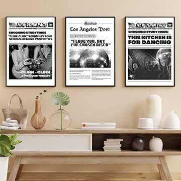Vintage Posters for Room Aesthetic Funny 70s Disco Black and White New York Page Canvas Wall Art Prints Humor Quotes Trendy Retro Party Wall Decor Poster for Living Room Bar 3 Pieces 16x24in Unframed