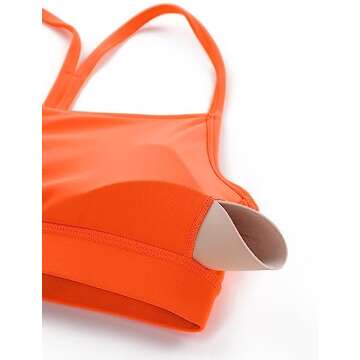 CRZ YOGA Butterluxe Womens Y Back Sports Bra - Padded Racerback Low Impact Spaghetti Thin Strap Workout Yoga Bra Neon Orange Medium
