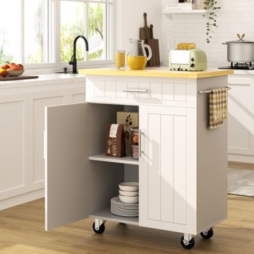 SUNLEI Kitchen Island on Wheels with Storage Cabinet & Drawer, 26" Width Rolling Kitchen Table, Cart...