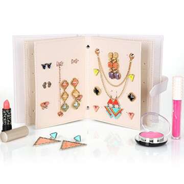 Csinos Earring Organizer, Portable Travel Jewelry Case Pu Leather Earring Holder with Book Design(White)