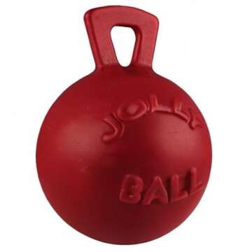Jolly Pets Tug-n-Toss Heavy Duty Dog Toy Ball with Handle, 4.5 Inches/Small, Red