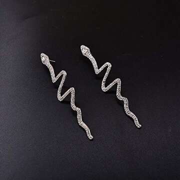 Denifery Snake Earrings Vintage Earrings Studs Dangle Earrings Long Silver Dangle Earrings Gold Snake Stud Earrings Snake Jewelry for Women (Silver F)