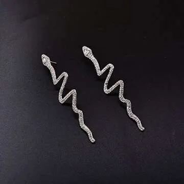 Denifery Snake Earrings Vintage Earrings Studs Dangle Earrings Long Silver Dangle Earrings Gold Snake Stud Earrings Snake Jewelry for Women (Silver F)