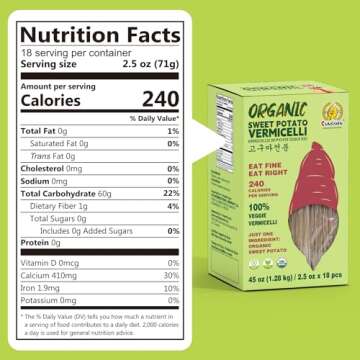SUNGIVEN Organic Glass Noodles 18 Pack, Sweet Potato Vermicelli, 240 Calories Per Serving, Gluten-Free, Vegan, No Sodium, Pasta Alternative, 45oz(1.28kg)