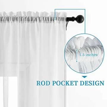 Anjee 4 Panels White Sheer Curtains 63 Inches Long Rod Pocket Semi Transparent Voile Sheer Window Drapes,Light Filtering Gauze Balance Privacy Curtains for Living Room Bedroom Dining Room,52 x 63 Inch