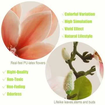 cn-Knight 4pcs Magnolia Flowers Artificial, 22 Inch Faux Magnolia Stems with Buds and Leaves, New Desgin Premium Artificial Magnolia Branches for Home Decor Wedding, Dusty Pink