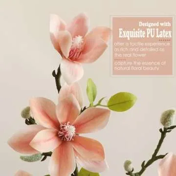 cn-Knight 4pcs Magnolia Flowers Artificial, 22 Inch Faux Magnolia Stems with Buds and Leaves, New Desgin Premium Artificial Magnolia Branches for Home Decor Wedding, Dusty Pink