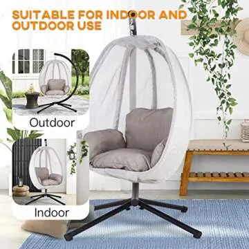 Swing Egg Chair Hammock Chair Hanging Chair with Metal Stand and Cushion for Indoor Outdoor Patio Bedroom Balcony Porch Garden,400LBS Capacity,Gray