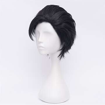COSPLAZA Short Black Men's Cosplay Wig Anime Heat Resistant Full Hair Man Halloween Party Wigs
