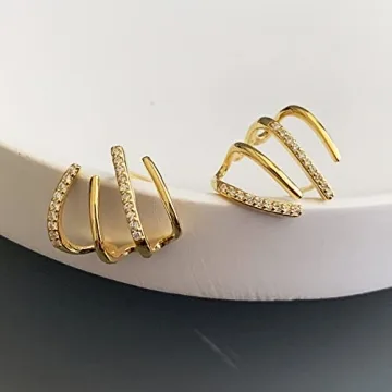 Tewiky Claw Earrings for Women, 14k Gold Plated Claw Earrings Cuff Hypoallergenic Subloom Ear Wrap Piercing Stud Earrings Minimalist Trendy Cubic Zirconia Warp Cuff Earrings Dainty Jewelry for Women