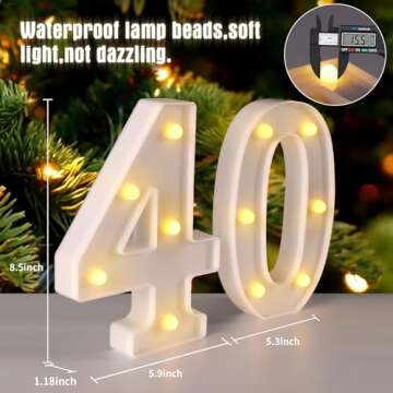 40th Birthday Decorations LED Light Numbers for Party Decor