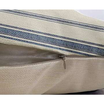 Emvency Throw Pillow Cover Cotton Linen Navy Blue French Jacquard Stripe Decorative Cotton Linen Striped Home Decor Square 18 x18 Inch Cushion Pillowcase