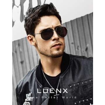 LUENX Men Women Aviator Sunglasses Polarized - UV 400 Protection Grey Non-Mirrored Lens Metal Frame ...