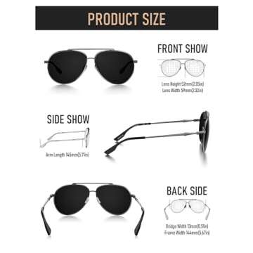 LUENX Men Women Aviator Sunglasses Polarized - UV 400 Protection Grey Non-Mirrored Lens Metal Frame with Accessories
