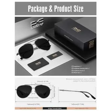 LUENX Men Women Aviator Sunglasses Polarized - UV 400 Protection Grey Non-Mirrored Lens Metal Frame with Accessories