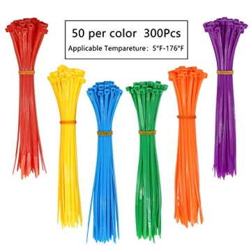 Durable 300Pcs Nylon Zip Ties Assorted Colors for Crafts