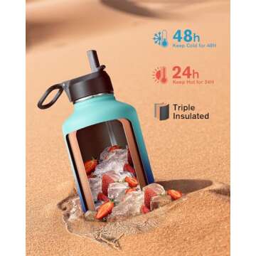 Insulated Water Bottle 64 oz with Straw & 3 Lids - Perfect for Sports & Office