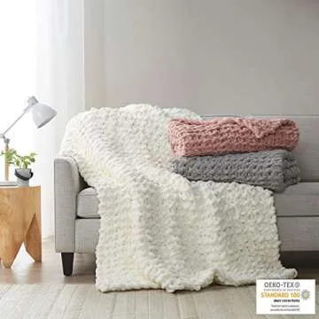 Madison Park Chenille Chunky Knit Handmade Throw Blanket, Luxuriously Soft Gift Blankets, Cottage Style Room Décor, Lightweight & Breathable All Seasons Throw Blanket for Couch, 50" W x 60" L Ivory